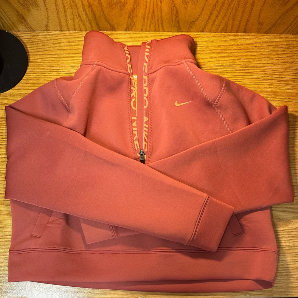 W Nike Pro Running cropped long sleeve quarter zip in pink - size M